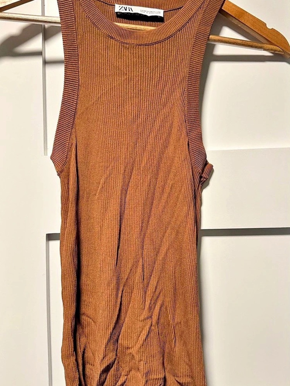 Zara Ribbed Mini Dress in Brown Size Medium